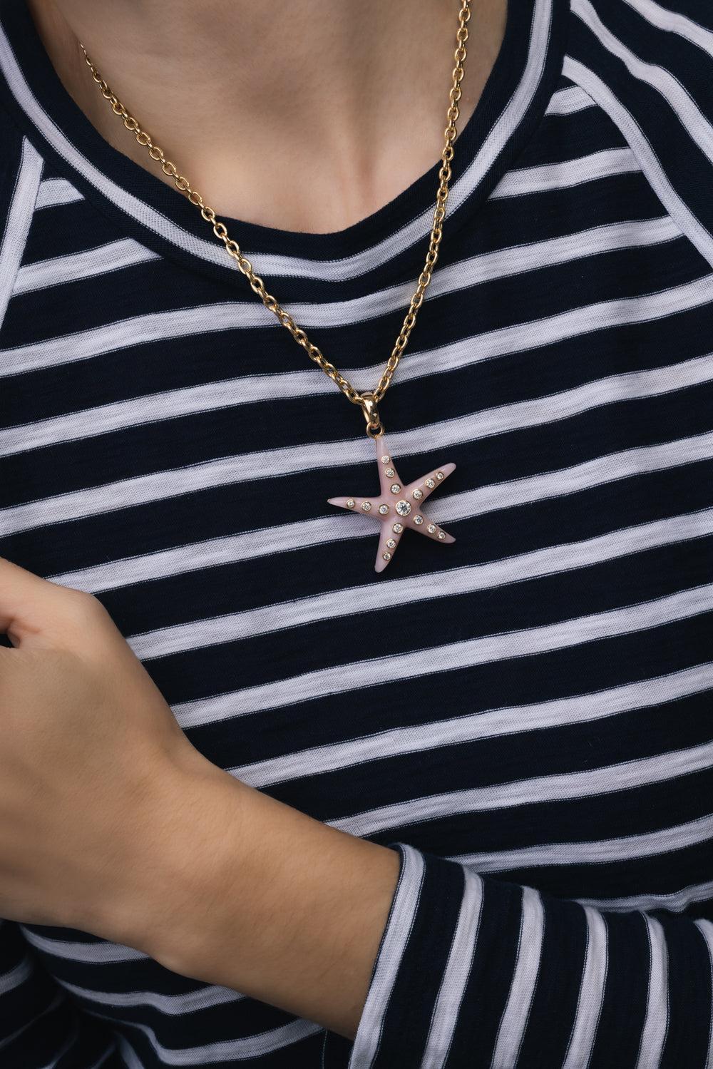 Small Pink Opal Starfish Pendant Necklace - Image 3