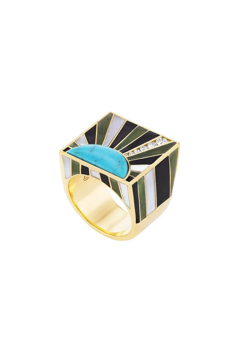 Turquoise Pearl Sun Ray Ring