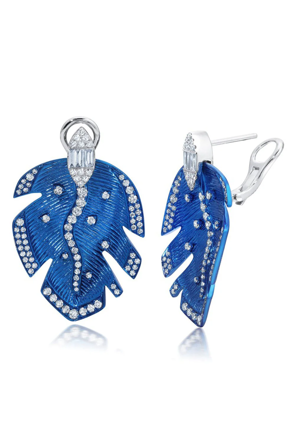 Blue Rhodium Diamond Folha Earrings
