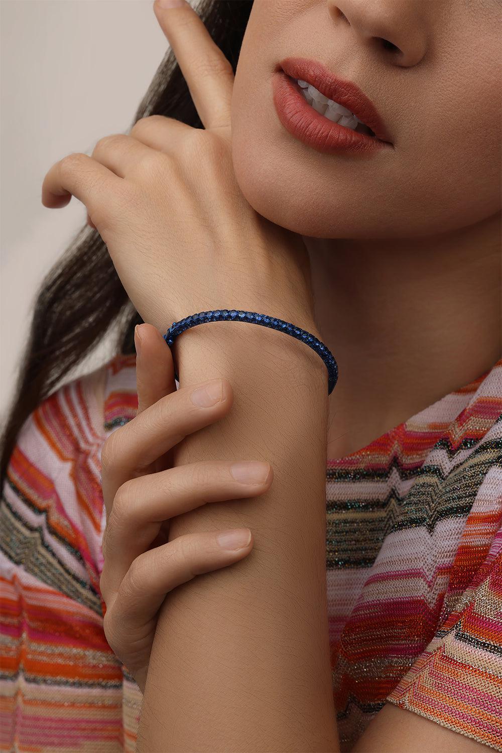 Blue Sapphire 3 Sided Bangle Bracelet - Image 4