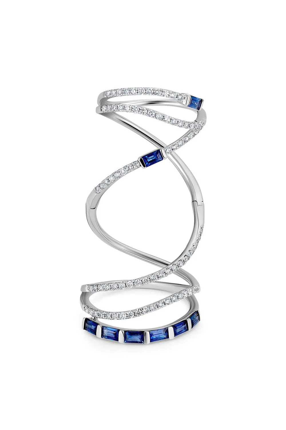Blue Sapphire Baguette Mega Swirl Ring - Image 3