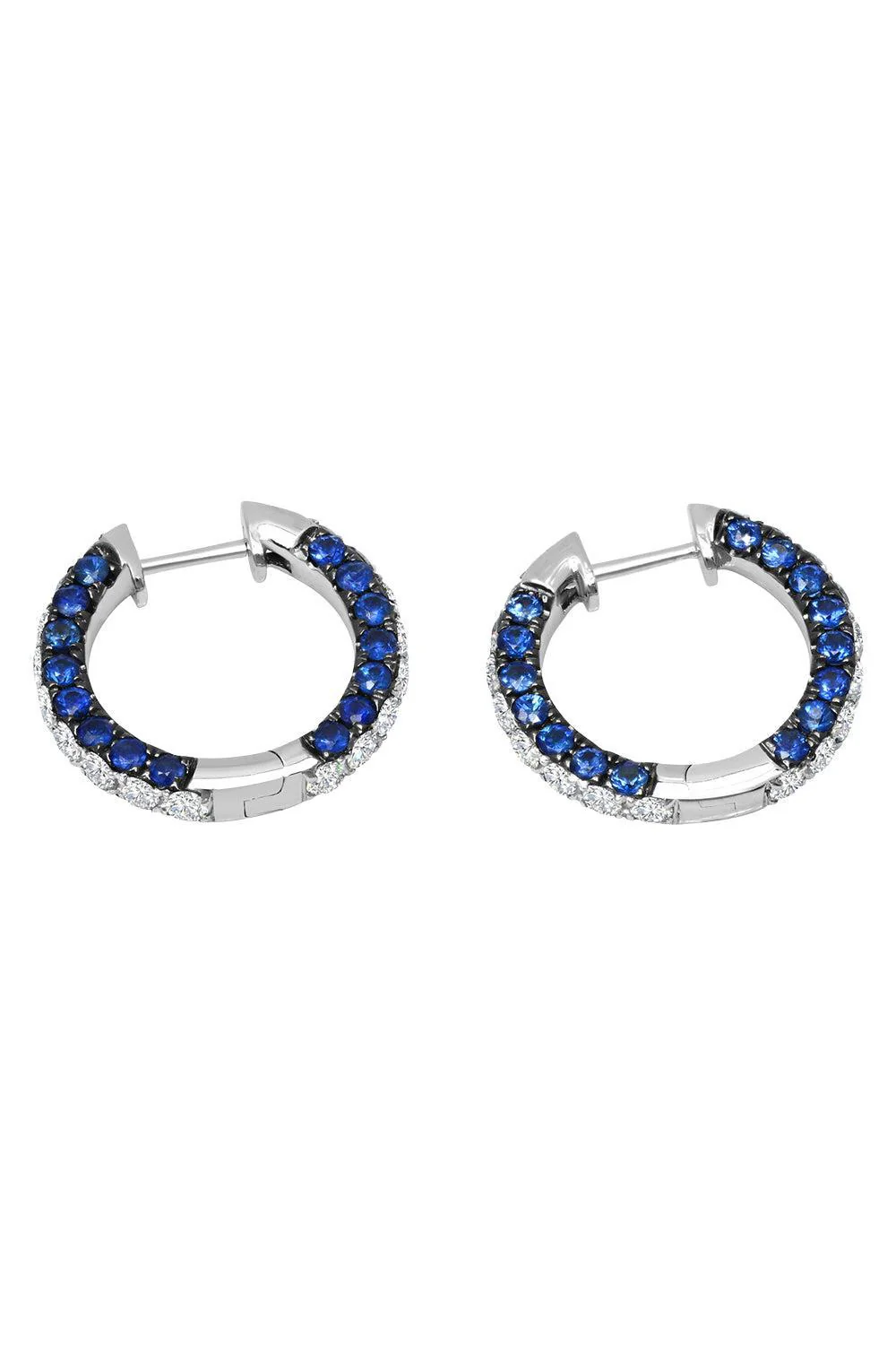 Blue Sapphire Diamond Sided Hoop Earrings - Image 5