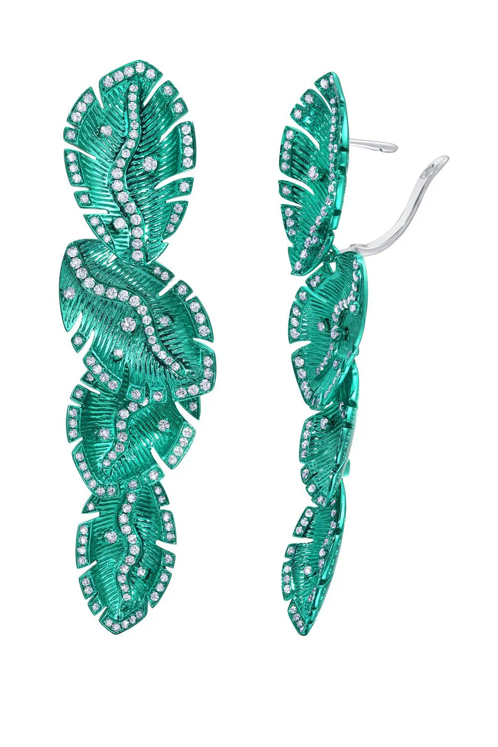 Green Rhodium Quatro Folha Drop Earrings