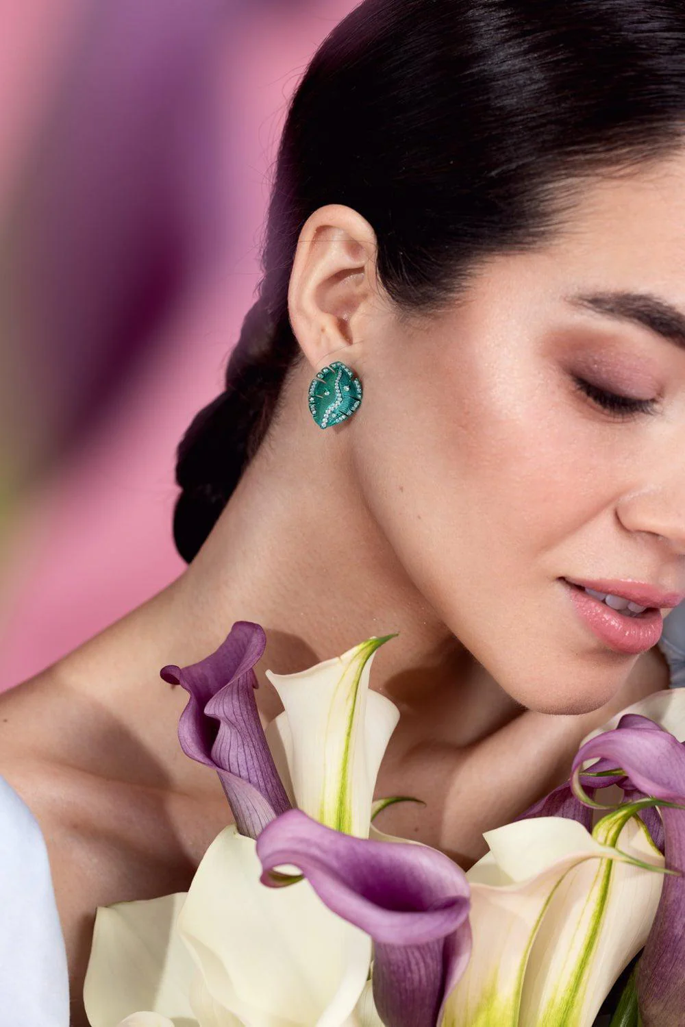 Green Rhodium Quatro Folha Drop Earrings - Image 7