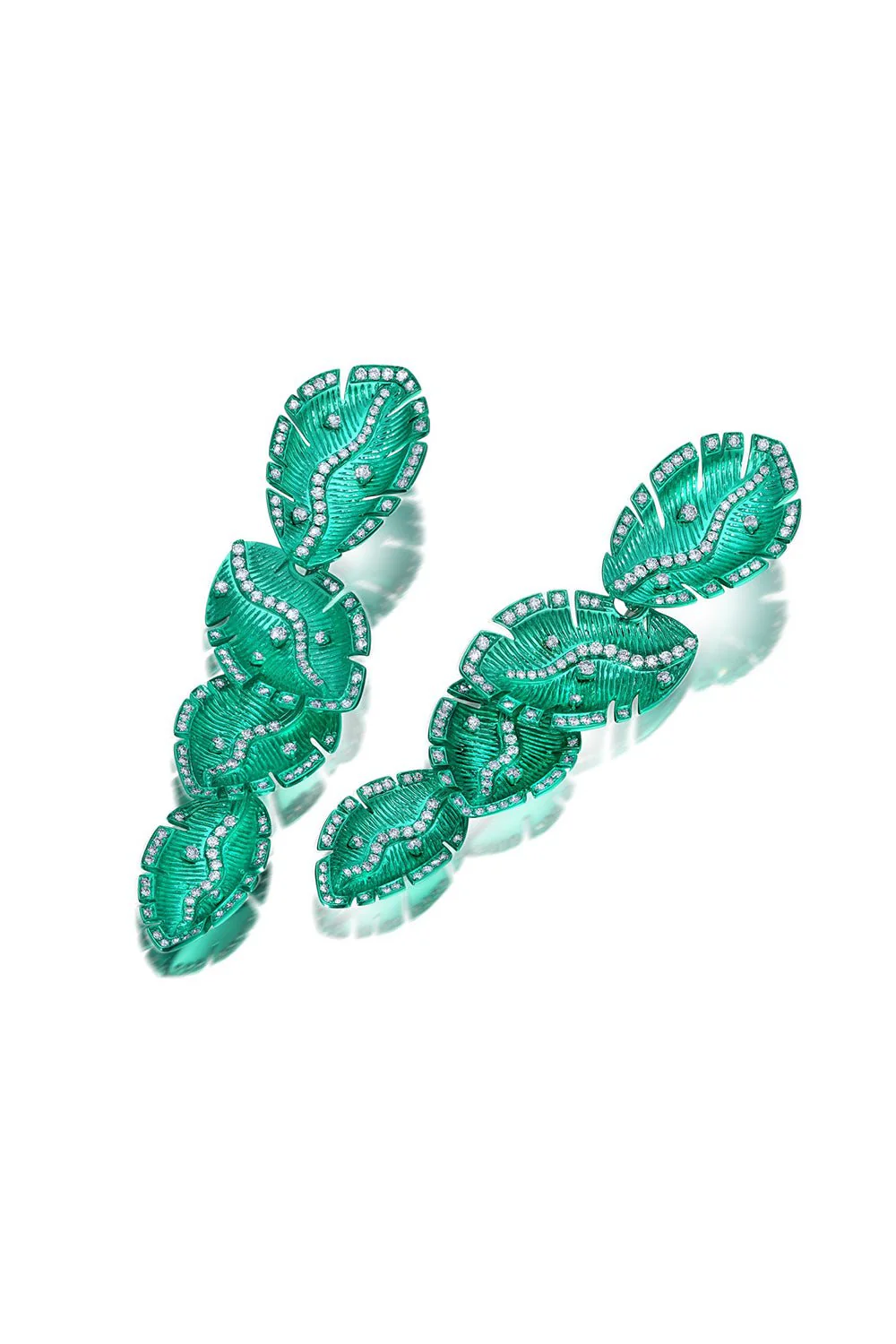 Green Rhodium Quatro Folha Drop Earrings - Image 9