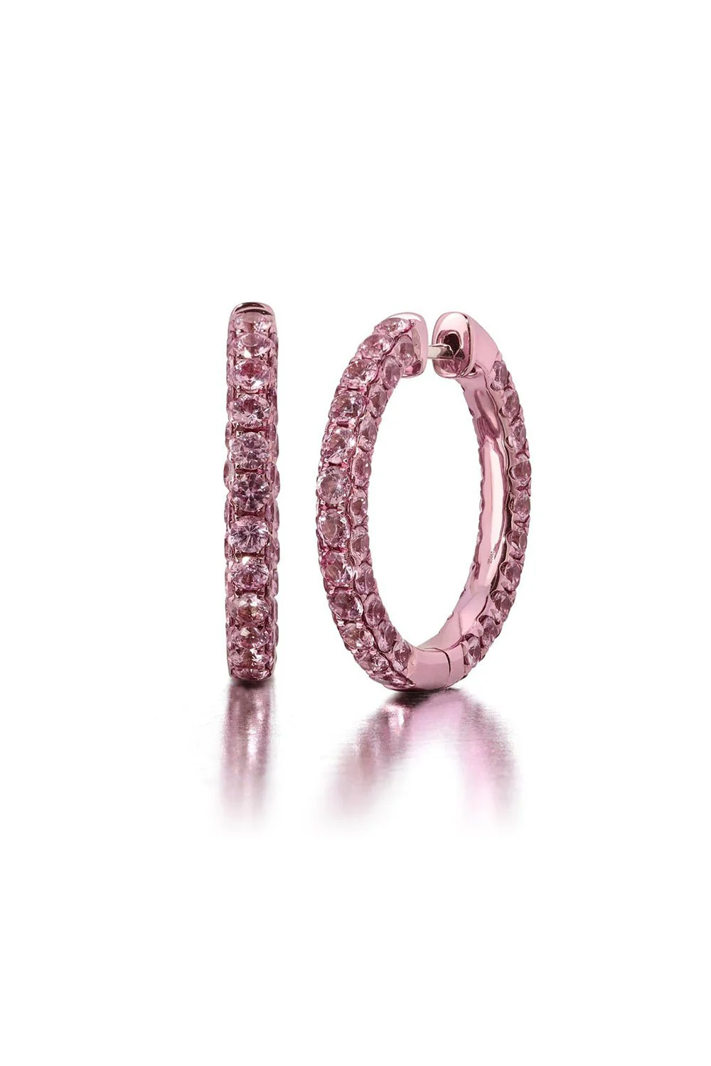Large Sapphire Pink Rhodium 3 Sided Hoop Earrings