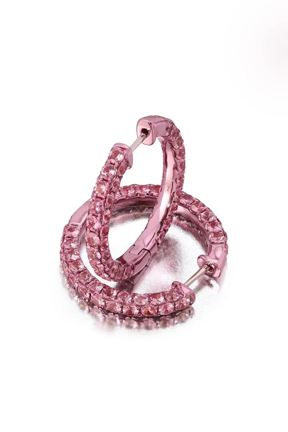 Large Sapphire Pink Rhodium 3 Sided Hoop Earrings - Image 3