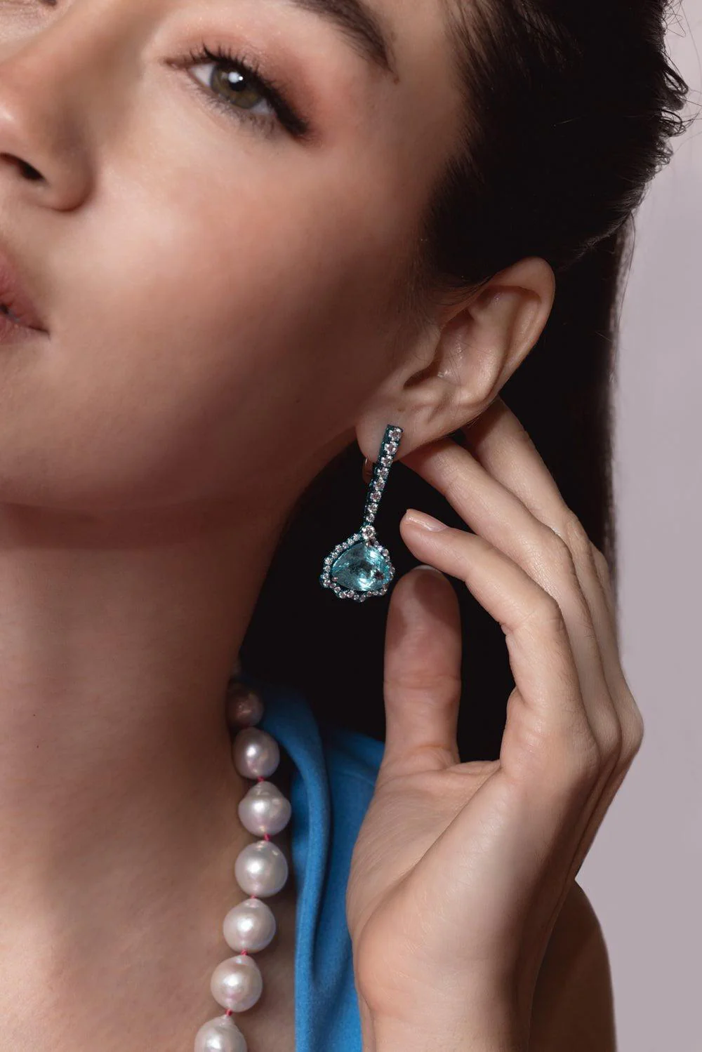 Paraiba Tourmaline Diamond Earrings - Image 4