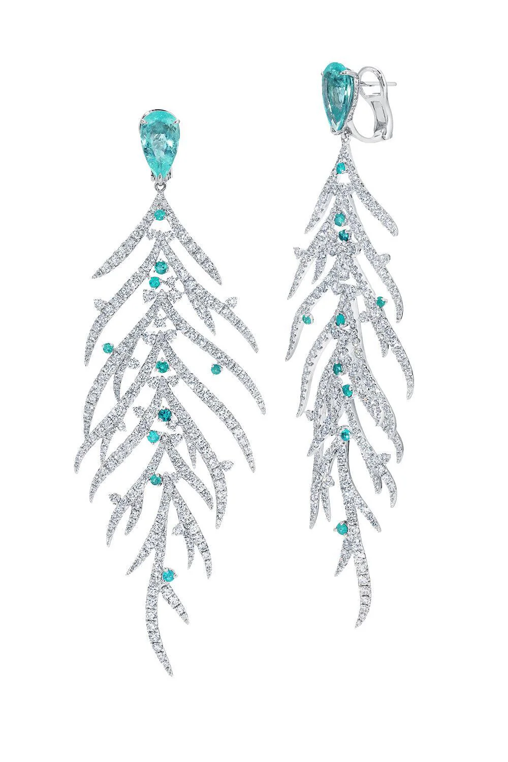Paraiba Tourmaline Diamond Folha Earrings