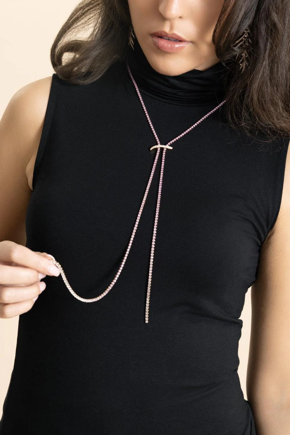 Pink Sapphire Mega Swirl Lariat Necklace - Image 5