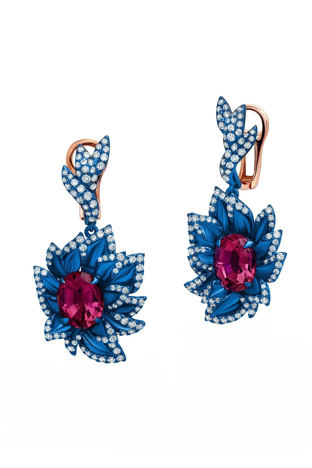 Rubellite Diamond Lily Earrings