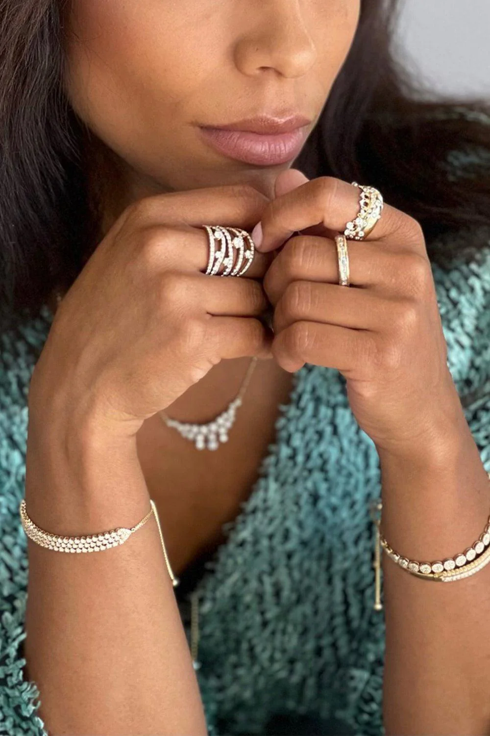 Triple Row Diamond Bolo Bracelet - Image 2