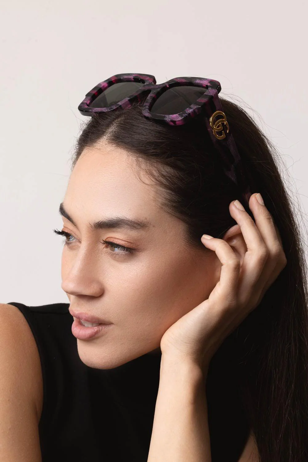 Square Frame Double G Sunglasses - Fuchsia Leopard - Image 3