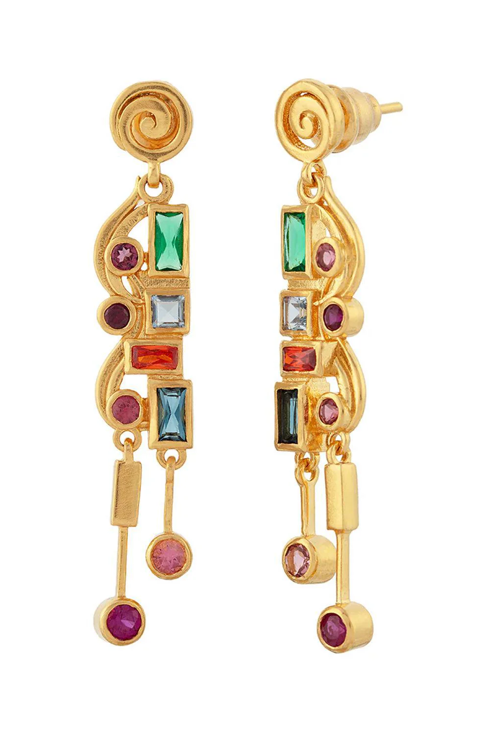 Mixed Stone Long Drop Earrings