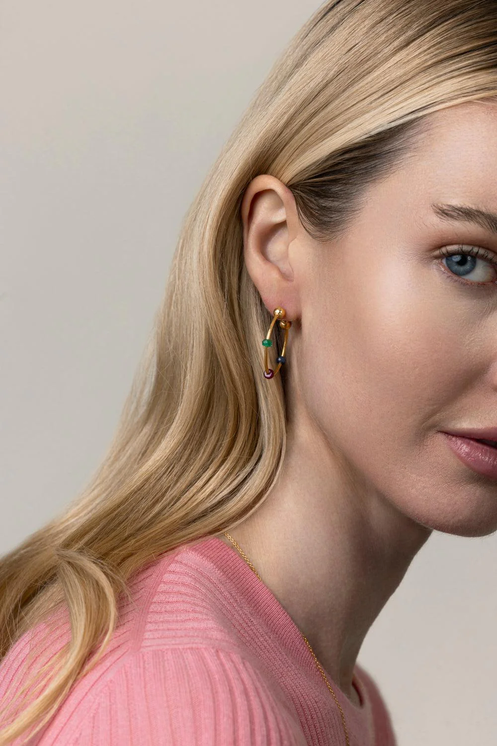 Ruby Emerald Hoop Earrings - Image 3