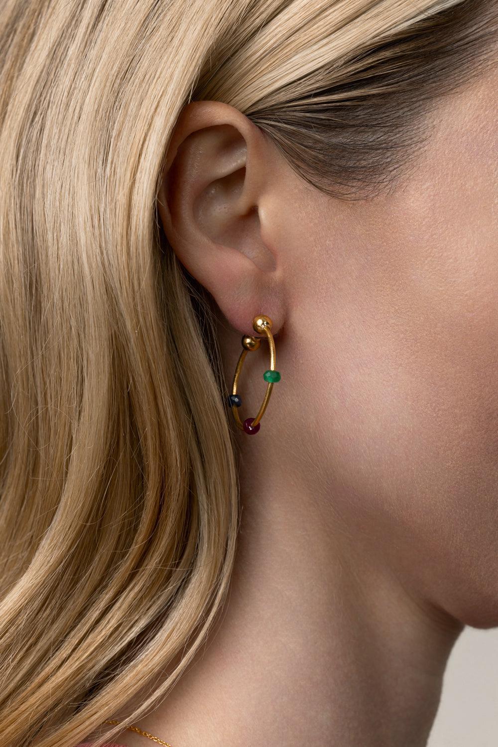 Ruby Emerald Hoop Earrings - Image 4