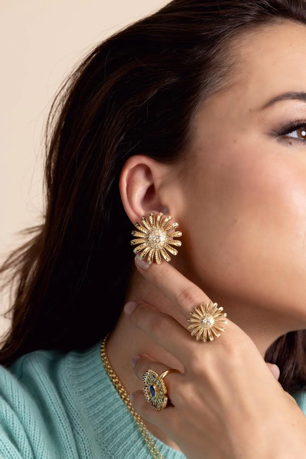 Sunflower Button Stud Earrings - Image 2