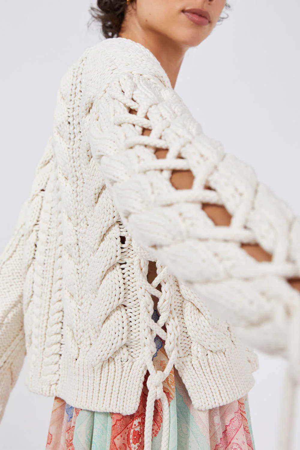 Lace Up Cable Cardigan - Image 3
