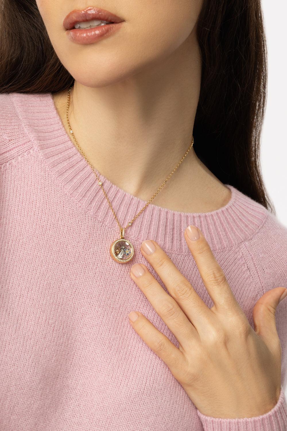 Helios Round Diamond Halo Locket Necklace - Image 2