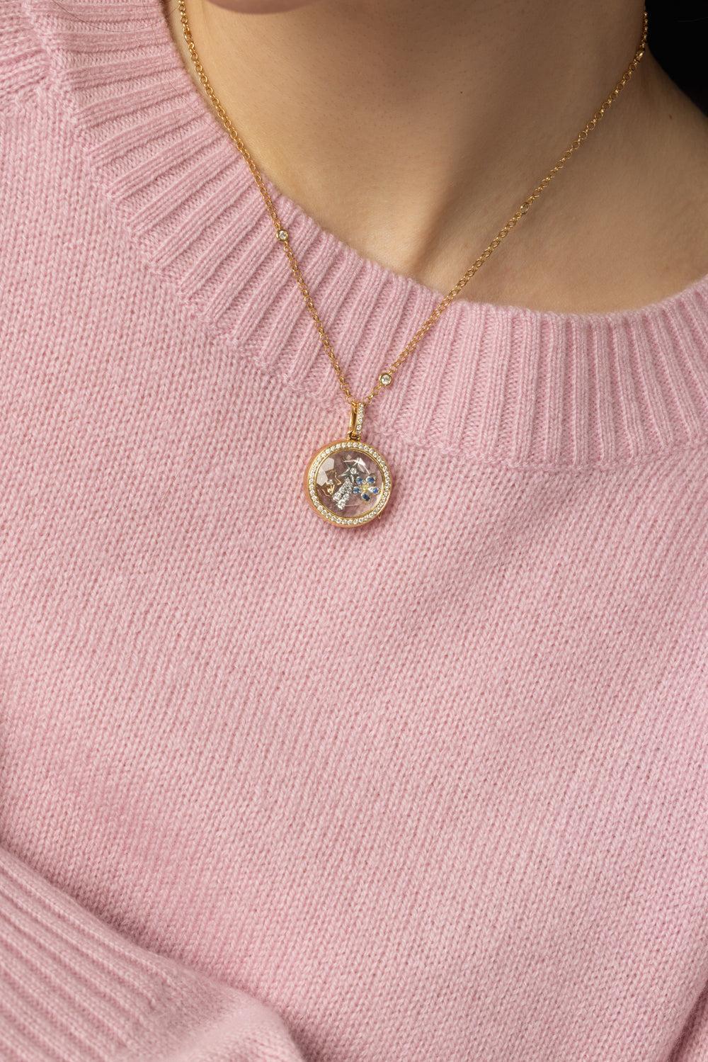 Helios Round Diamond Halo Locket Necklace - Image 3