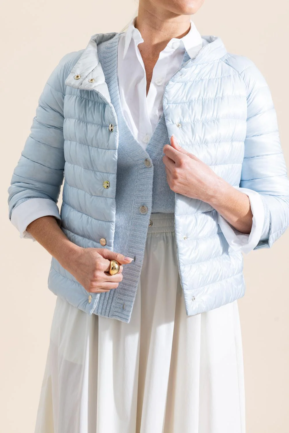 Three Quarter Sleeve Ultralight Reversible Jacket - Light Blue Ice - Image 2
