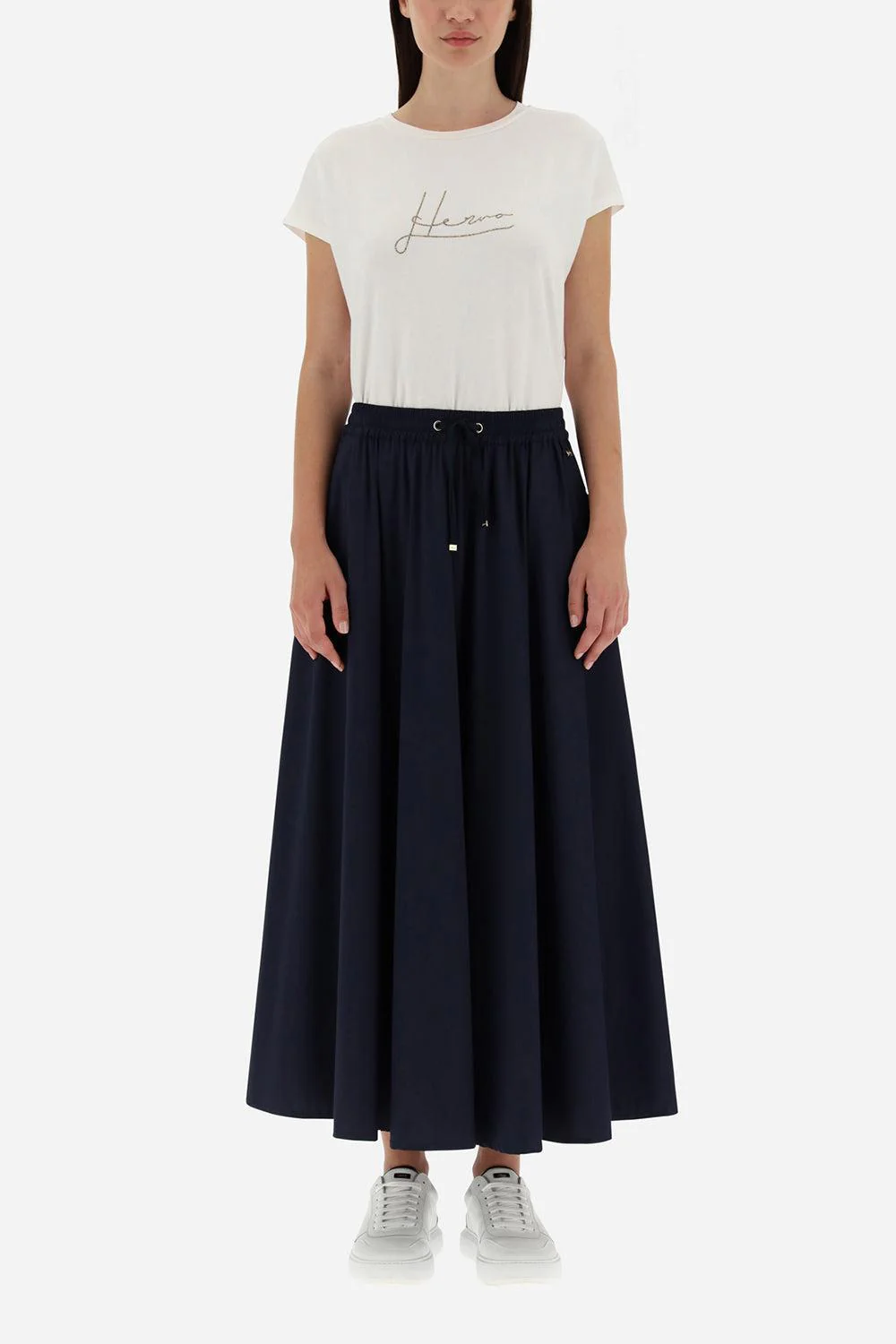Tie Waist Stretch Skirt - Navy - Image 2