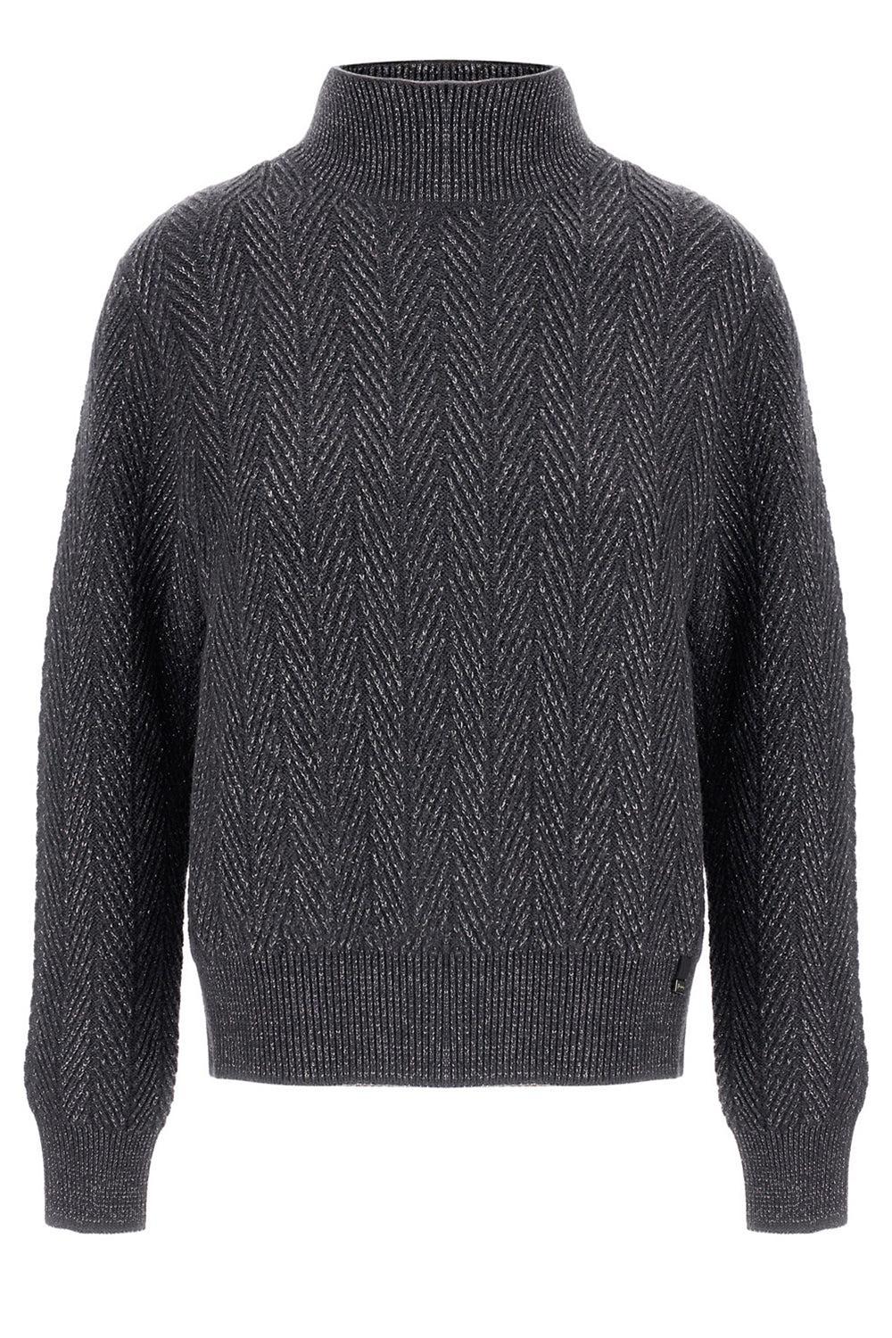 Wool Shiny Herringbone Turtleneck Sweater