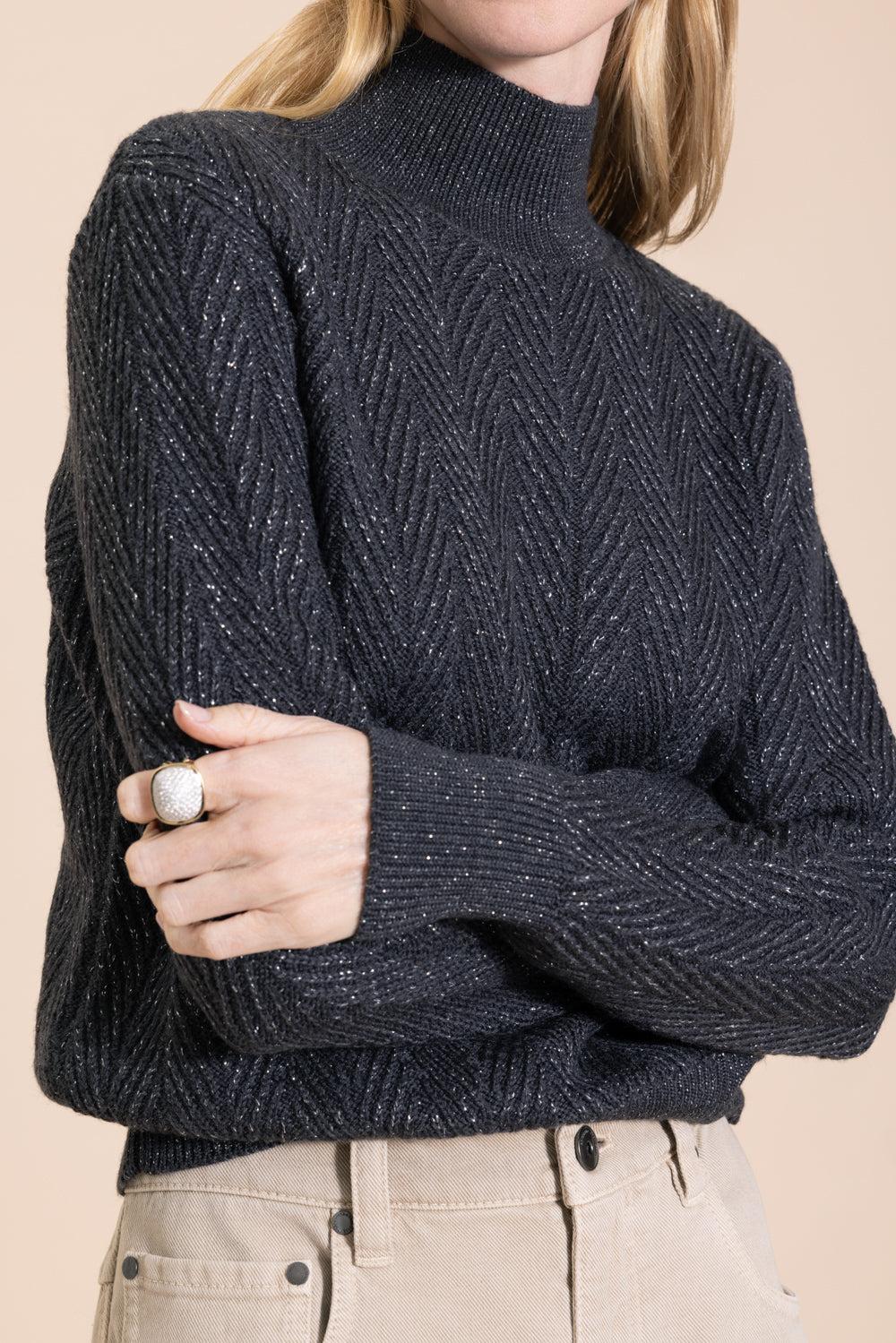 Wool Shiny Herringbone Turtleneck Sweater - Image 3