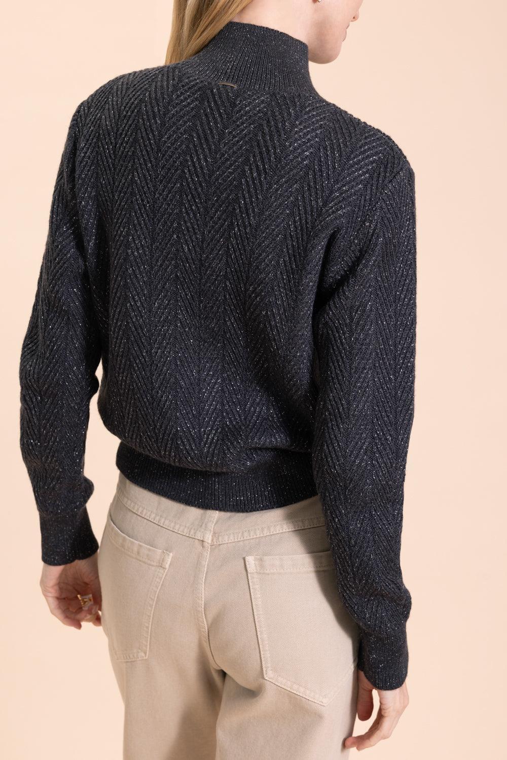 Wool Shiny Herringbone Turtleneck Sweater - Image 4