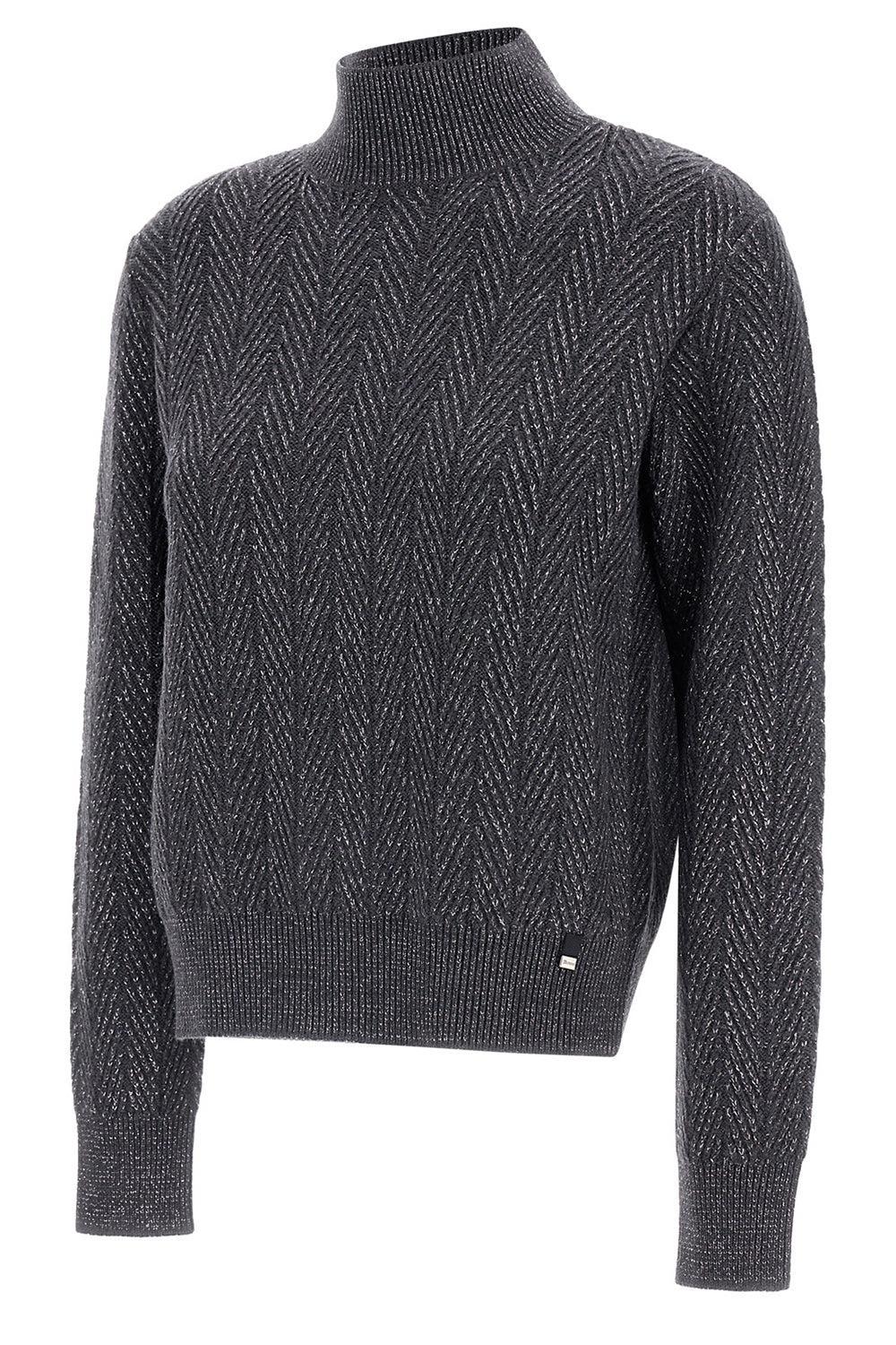 Wool Shiny Herringbone Turtleneck Sweater - Image 5