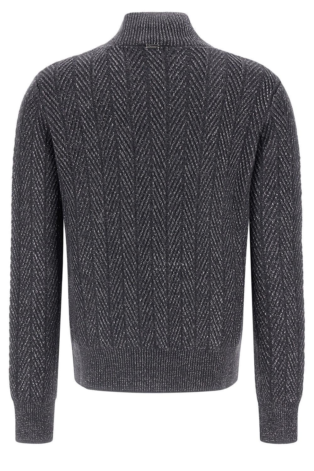 Wool Shiny Herringbone Turtleneck Sweater - Image 6