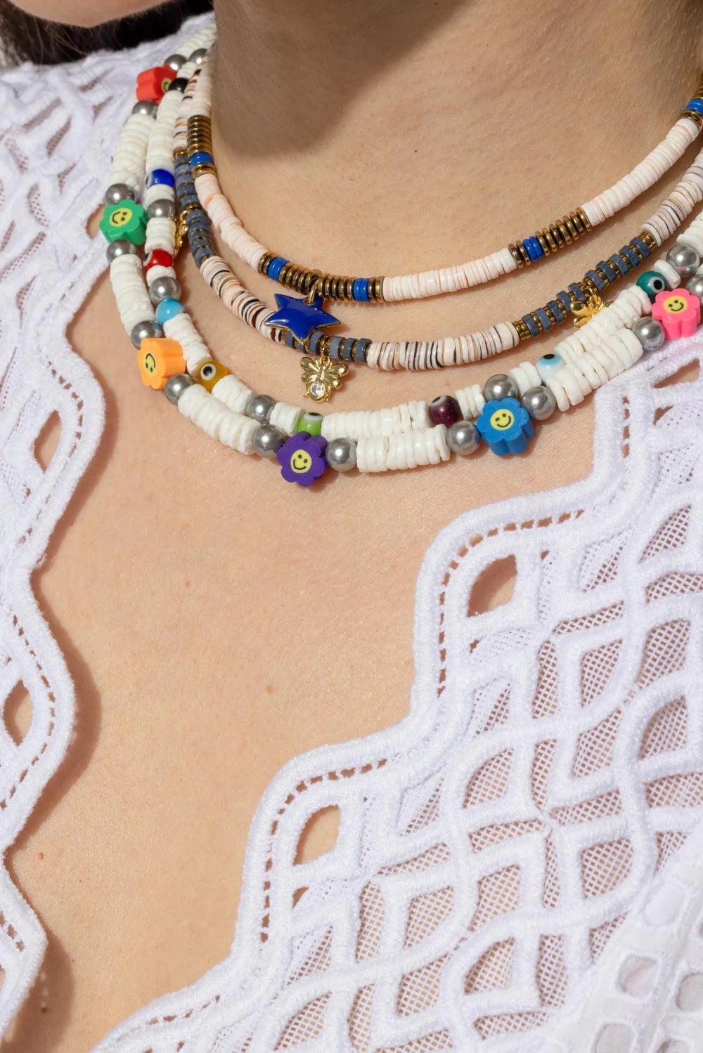 White Shell Multicolor Evil Eye Necklace - Image 2
