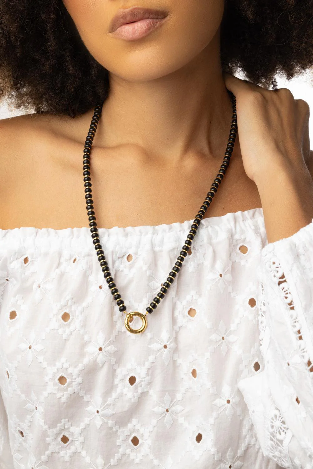 Black Bead Rondelle Necklace - Image 2