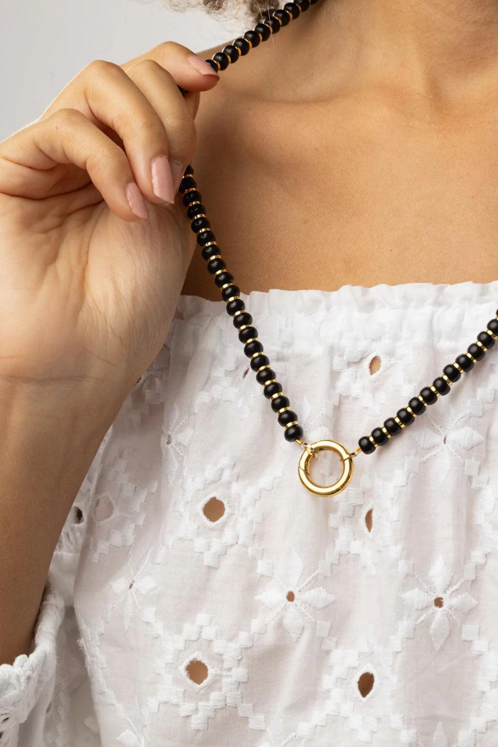 Black Bead Rondelle Necklace - Image 4