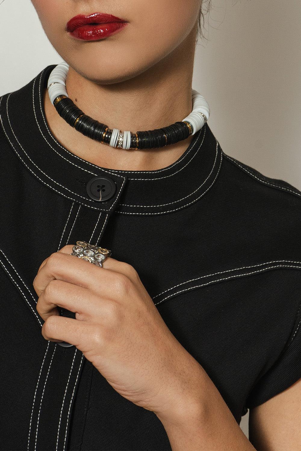 Black Beige Rondelle Necklace - Image 2