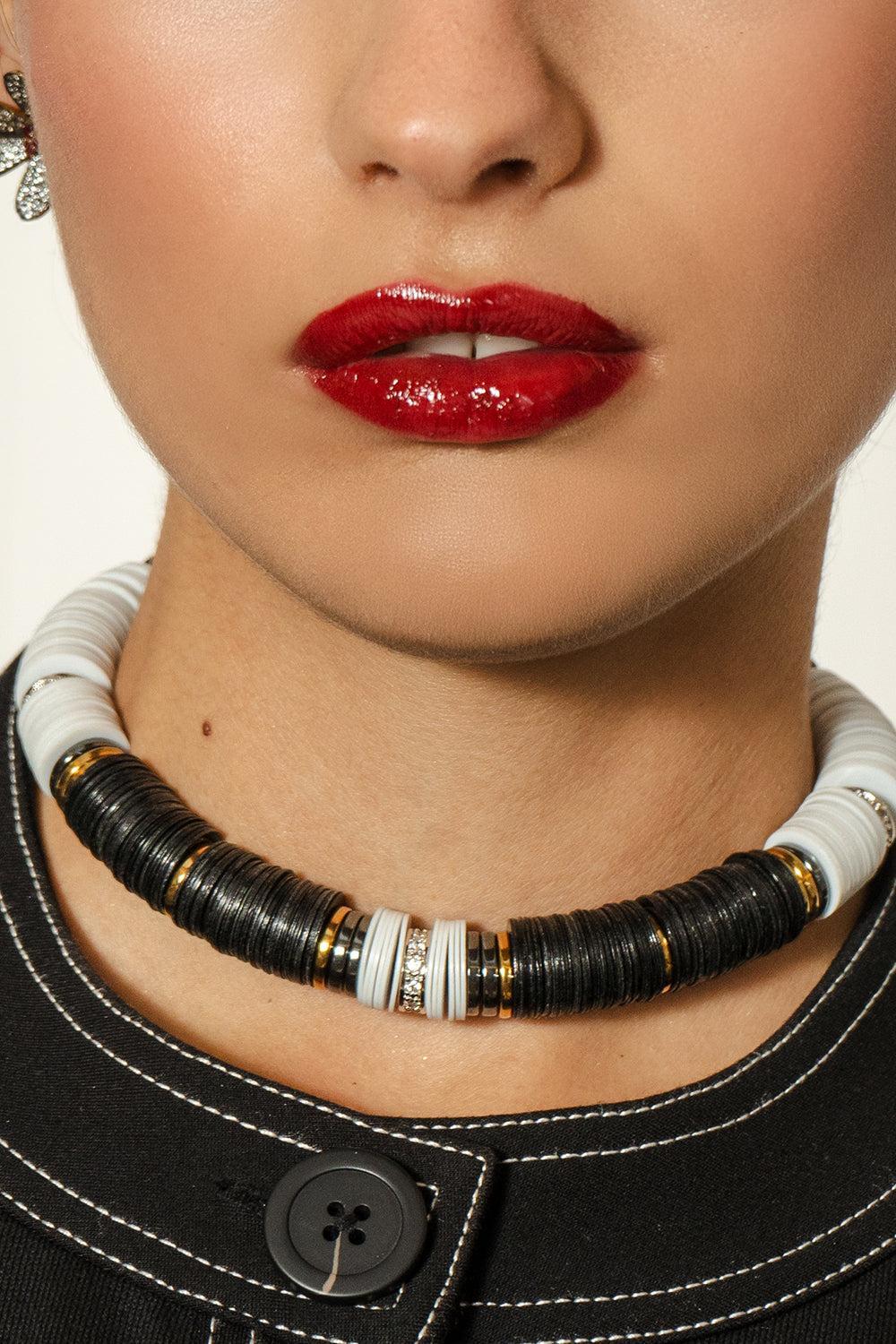 Black Beige Rondelle Necklace - Image 3