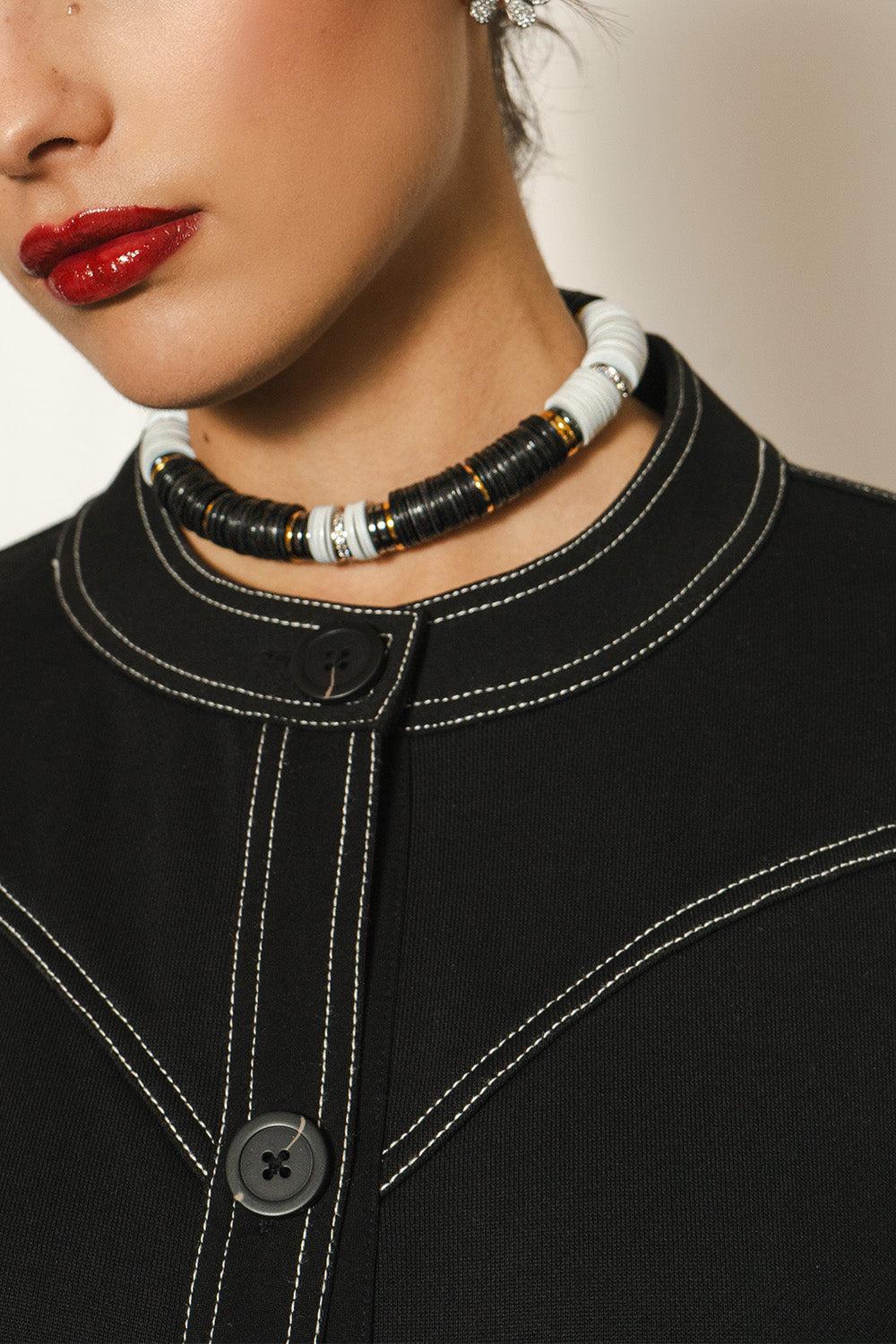 Black Beige Rondelle Necklace - Image 4