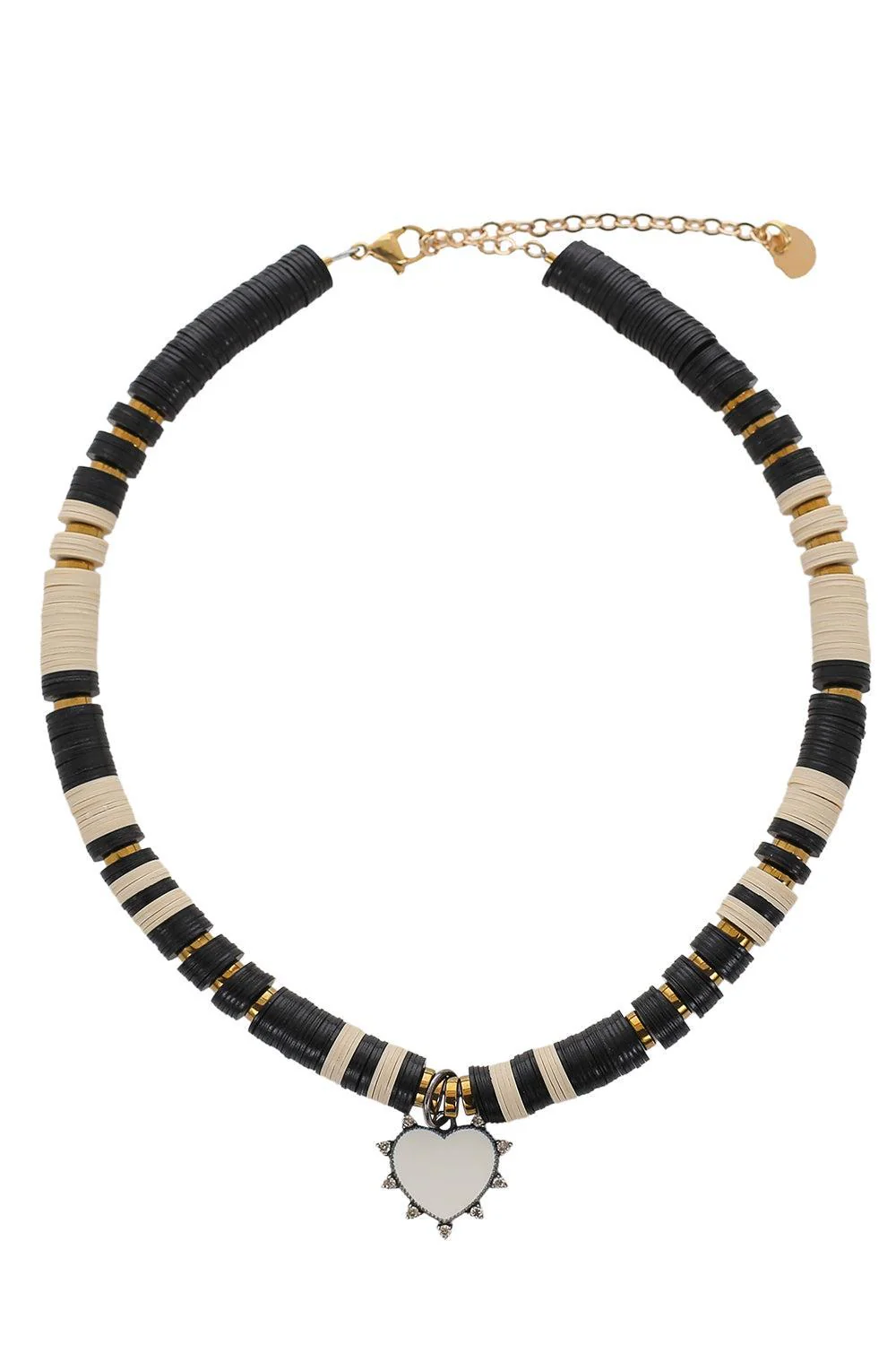 Black Cream Heart Charm Necklace