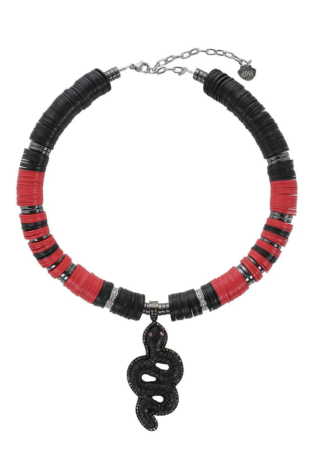 Black Red Beaded Snake Necklace