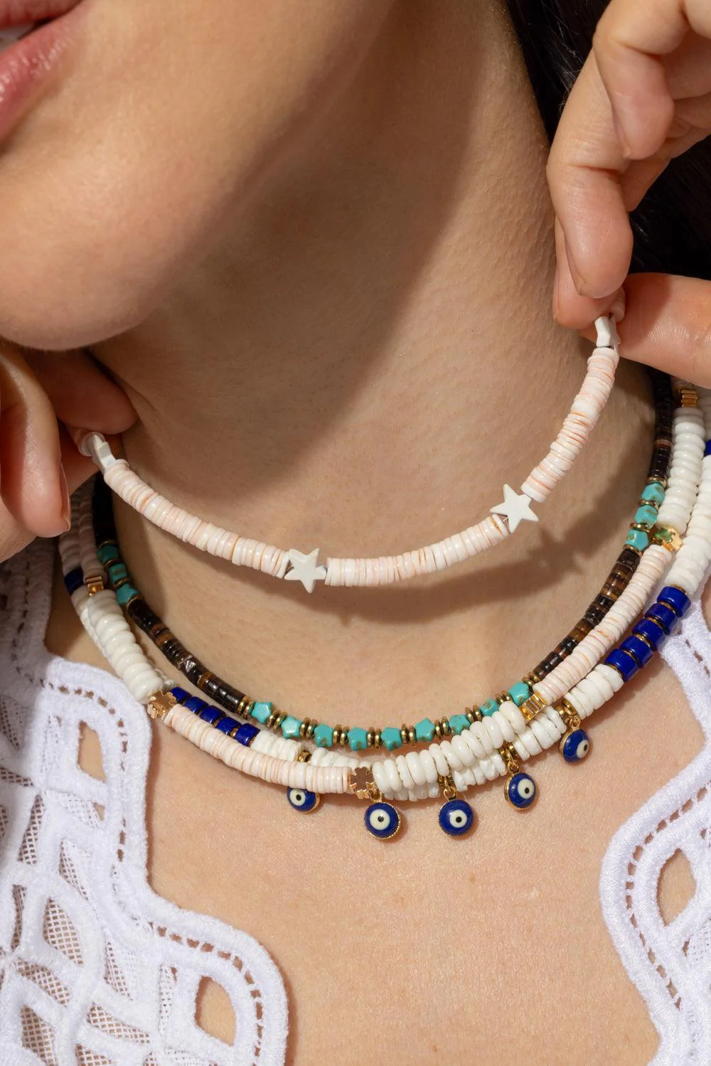 Blush White Stars Puka Necklace - Image 3