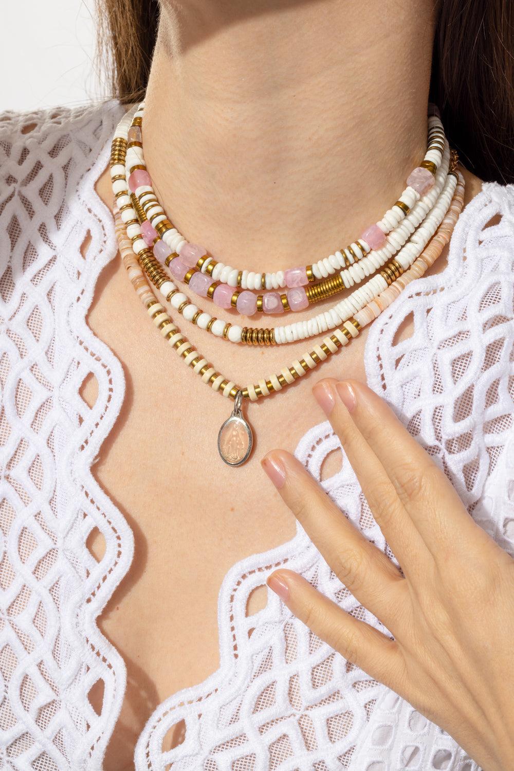 FE Pink Virgencita Pendant Rondelle Necklace - Image 4