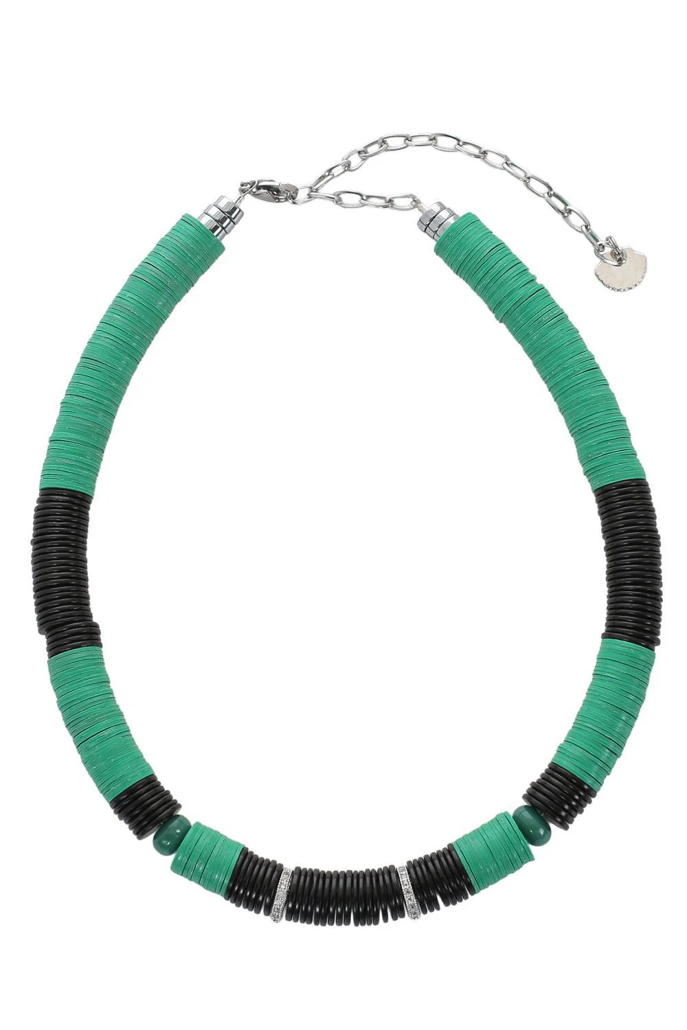 Green Black Stone Rondelle Necklace