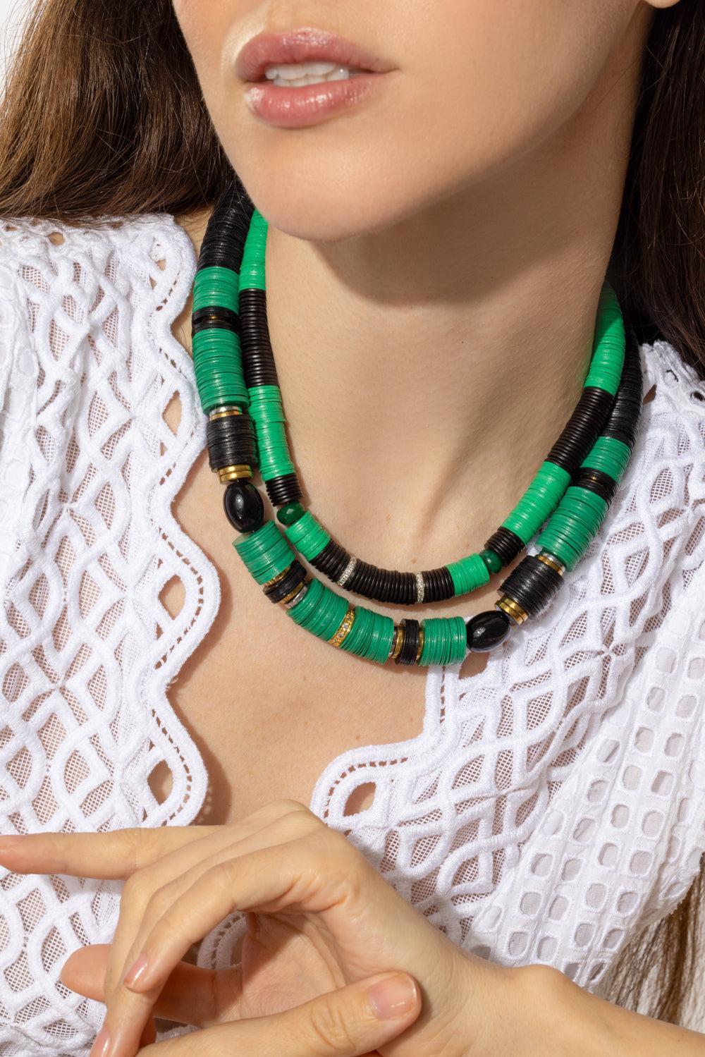 Green Black Stone Rondelle Necklace - Image 2