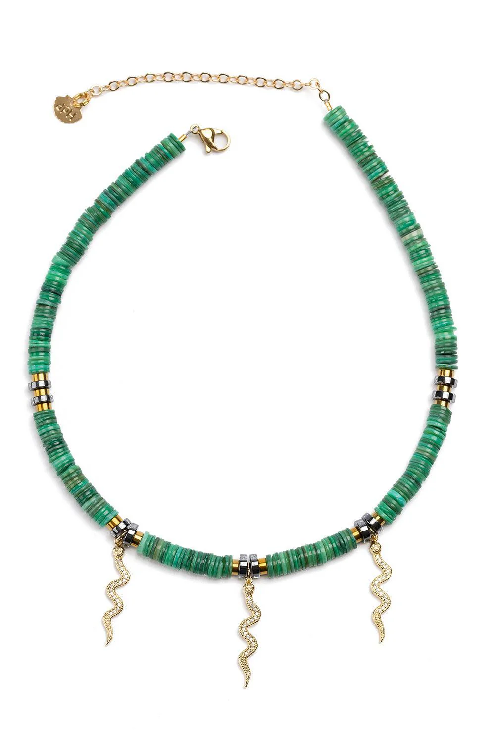 Green Iris Kaa Black Snake Necklace