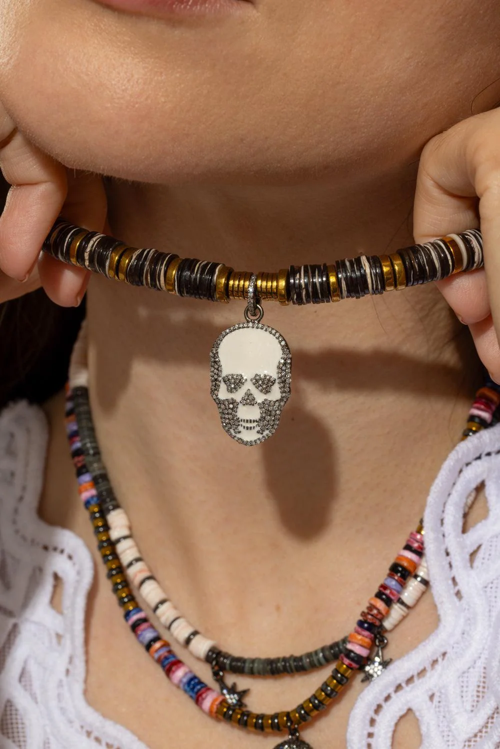 Grey Shell White Skull Necklace - Image 3