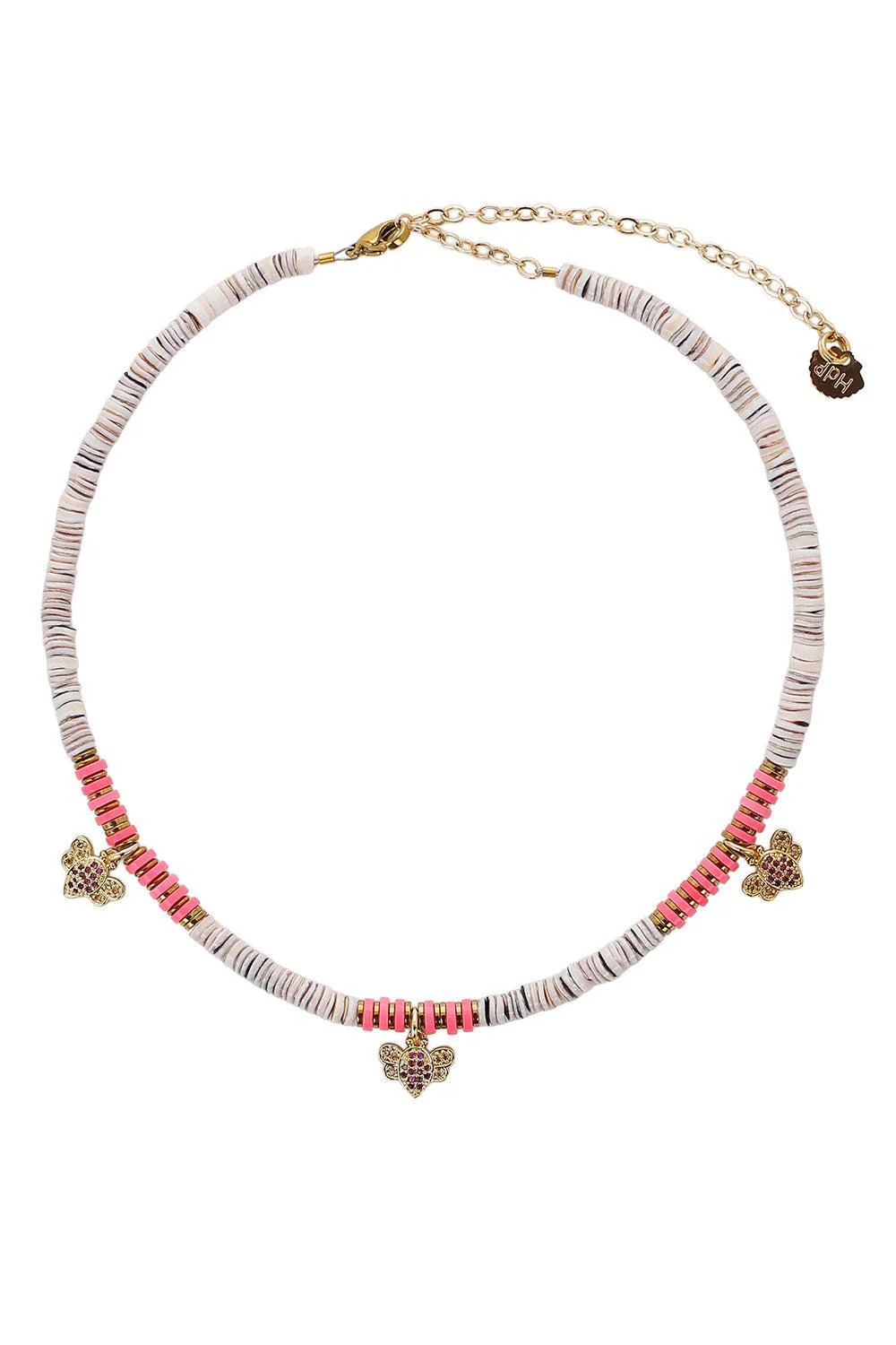 Hot Pink Grey Bugs Charm Necklace