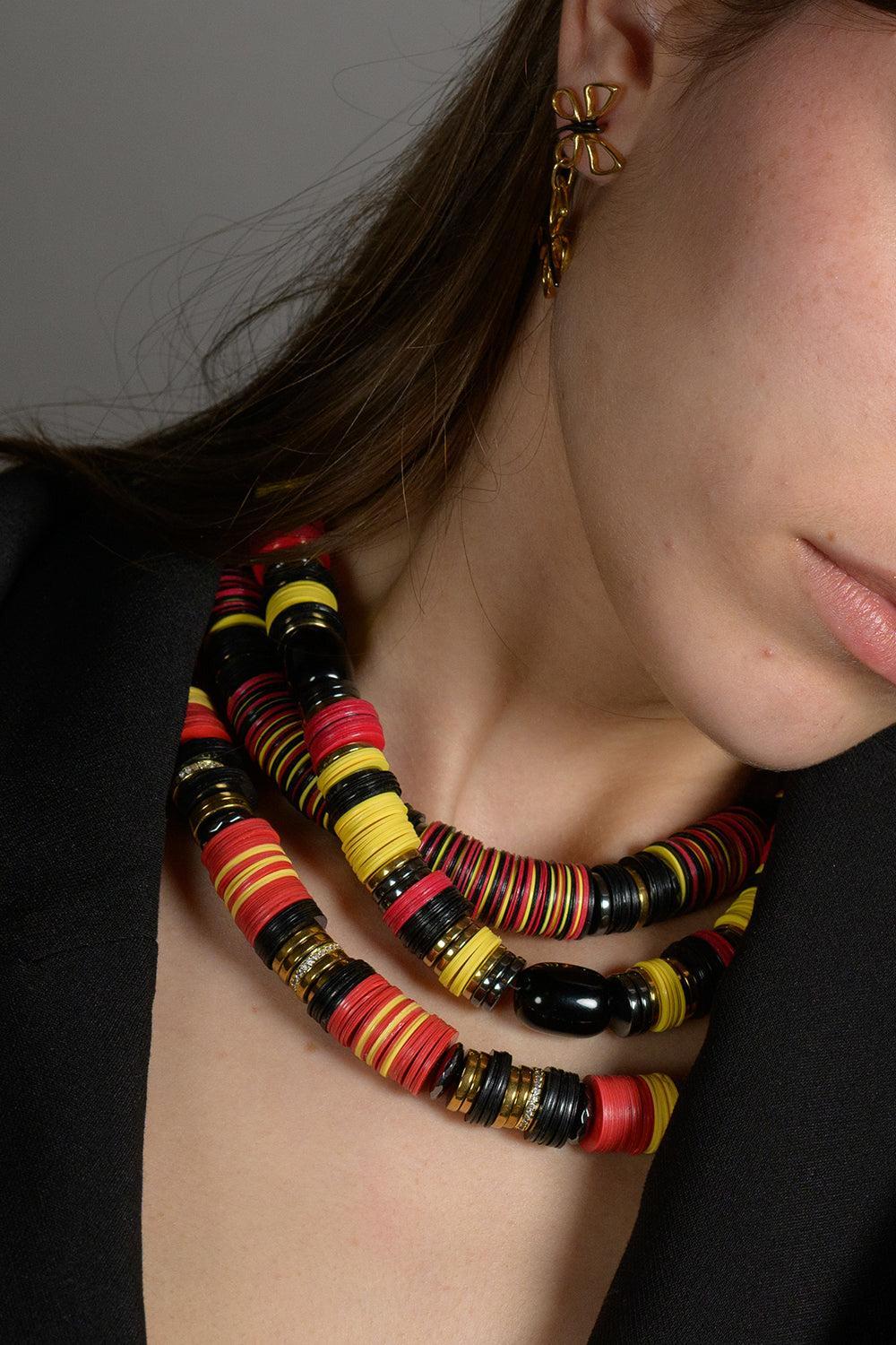 Jaipur Black Red Yellow African beaded Necklace - Image 3
