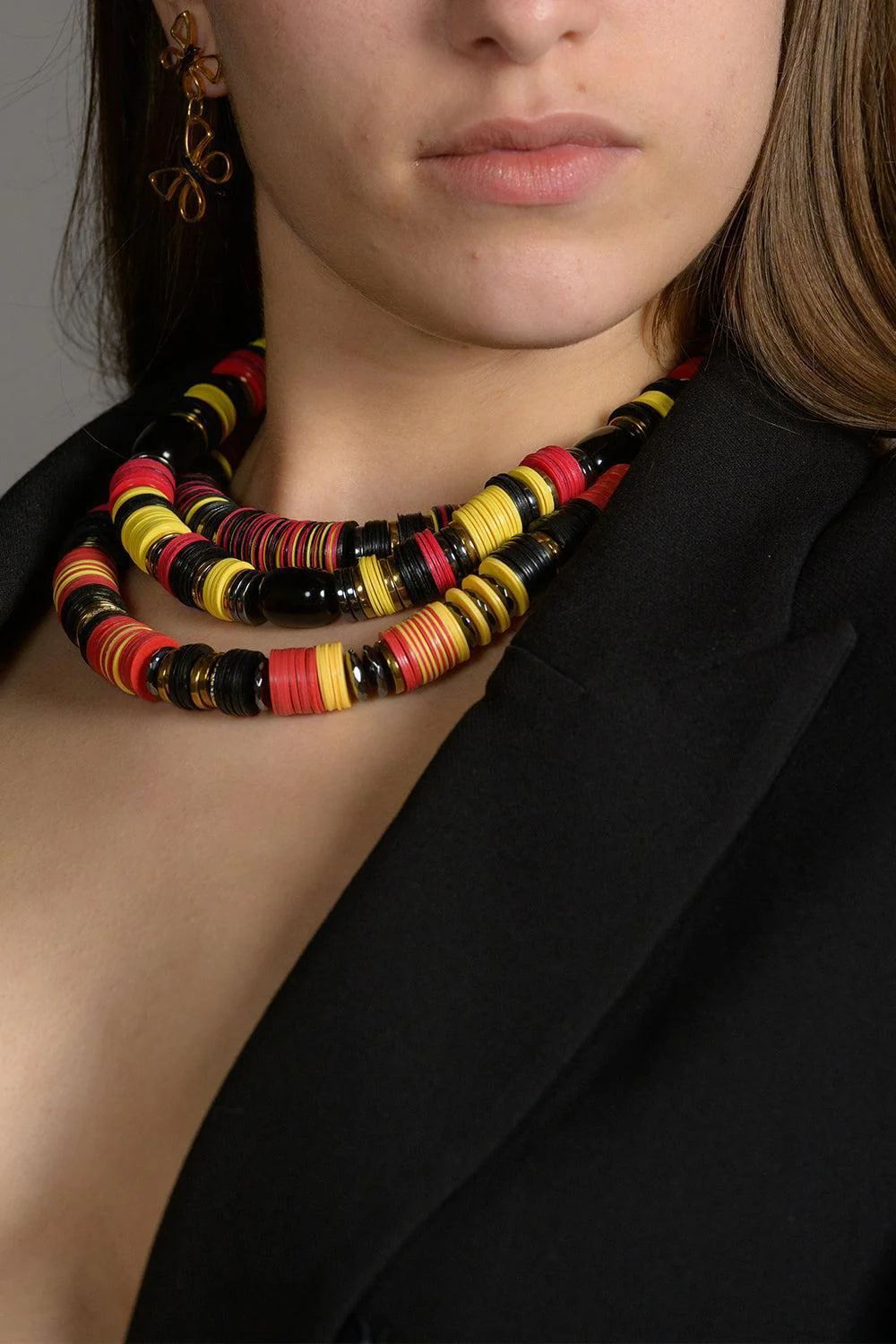 Jaipur Black Red Yellow African beaded Necklace - Image 4