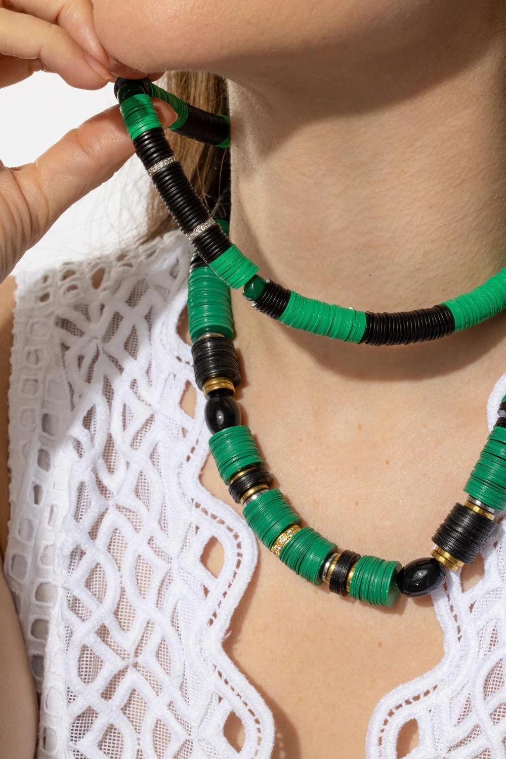 Jaipur Green Black Multi Rondelle Necklace - Image 2