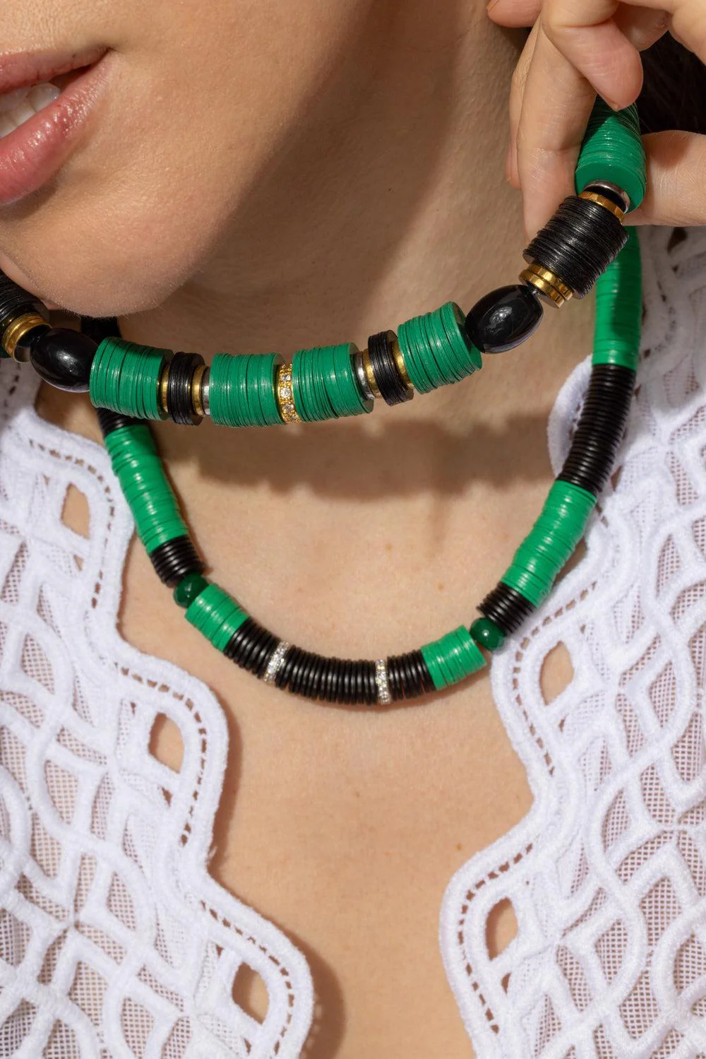 Jaipur Green Black Stone African Beaded Necklace - Image 3